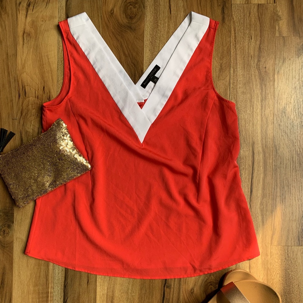 Banana Republic Coral White Sleeveless Blouse
